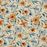 Viskosewebware Blumen rauchblau und terracotta auf naturweiß Julia Swafing