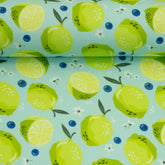 Baumwolle Stoff Swafing Friuts Limetten hellblau