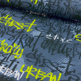 Jersey Stoff Meterware Grafitti grau schwarz Lime