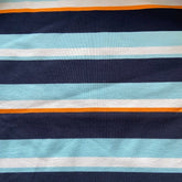 Baumwolljersey Blockstreifen blau hellblau orange weiß - Stoffmeisterei