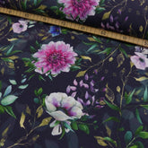 Baumwolljersey "Mystic Flowers" - Allover Blüten dunkelblau - Stoffmeisterei