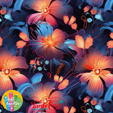 Baumwolljersey Mystic Flowers blau orange - Stoffmeisterei