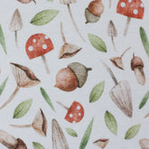 Baumwolljersey Pilze und Blätter weiß - Stoffmeisterei