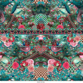 Viskose Leinen Webware - Pfauen und Blumen - Stoffmeisterei