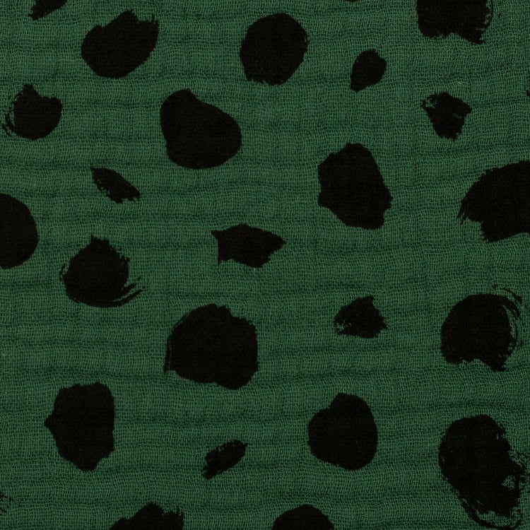 Musselin smaragdgrün schwarze Punkte