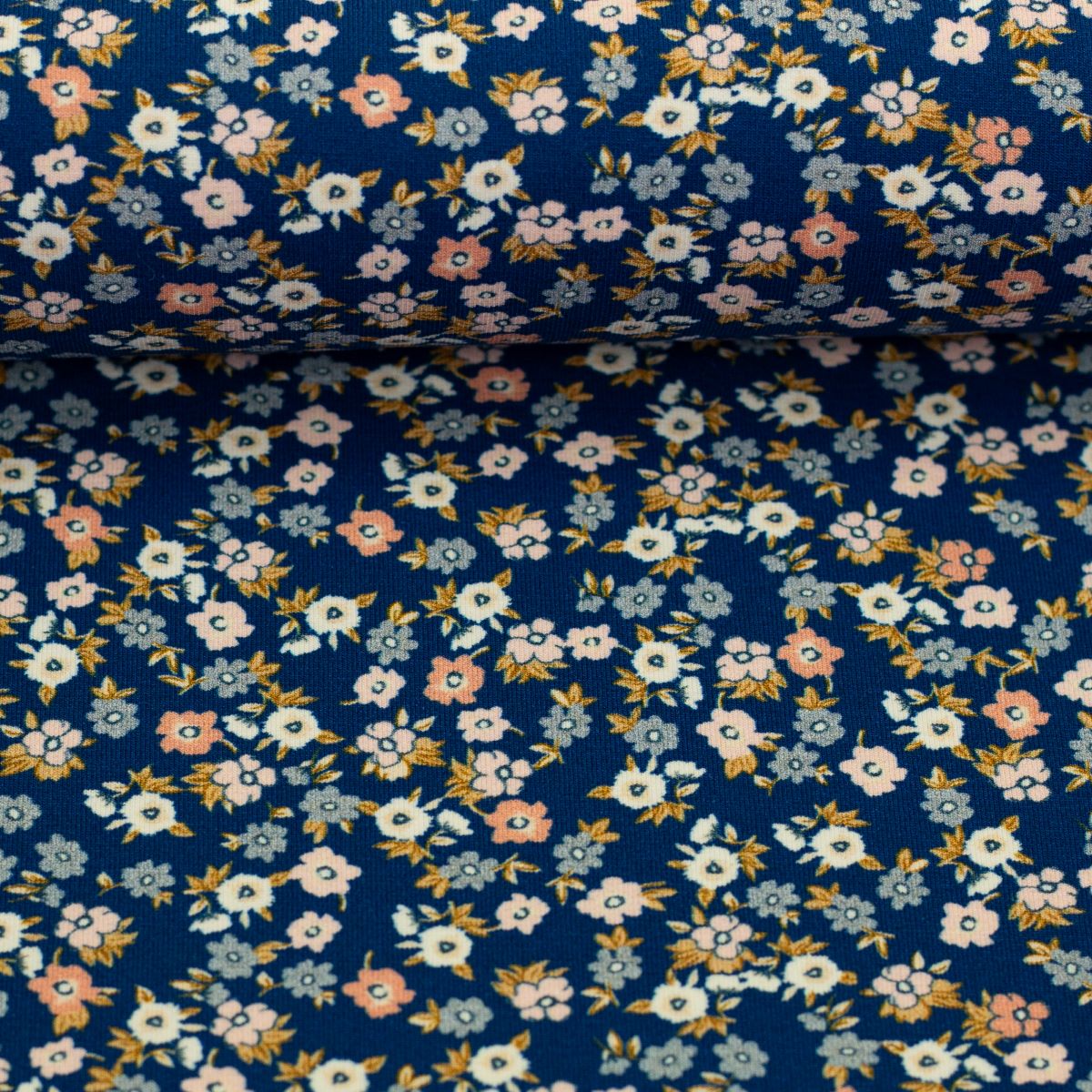 Baumwolljersey kleine Blumen blau Swafing Flowers and Wood