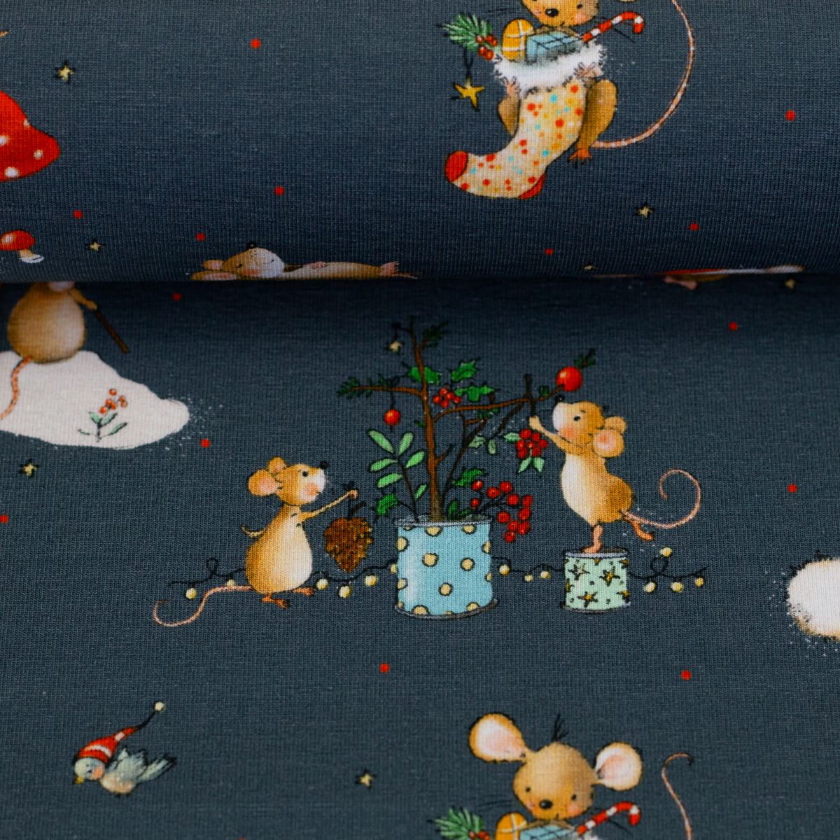 Jersey Weihnachten Mäuse blau Swafing Lathi