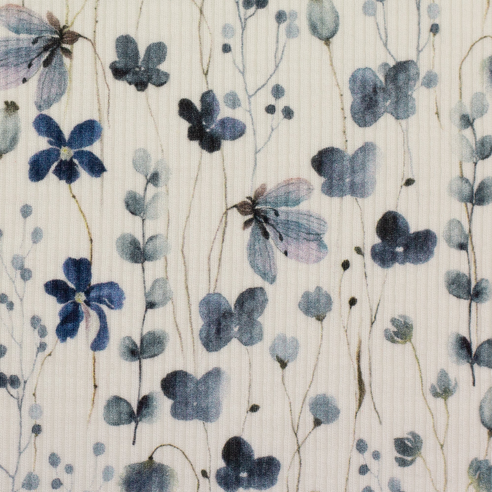 Rippjersey Mia Blumen Aquarell blau