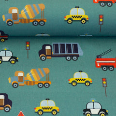 Baumwolle Webware  Fahrzeuge Bill salbei