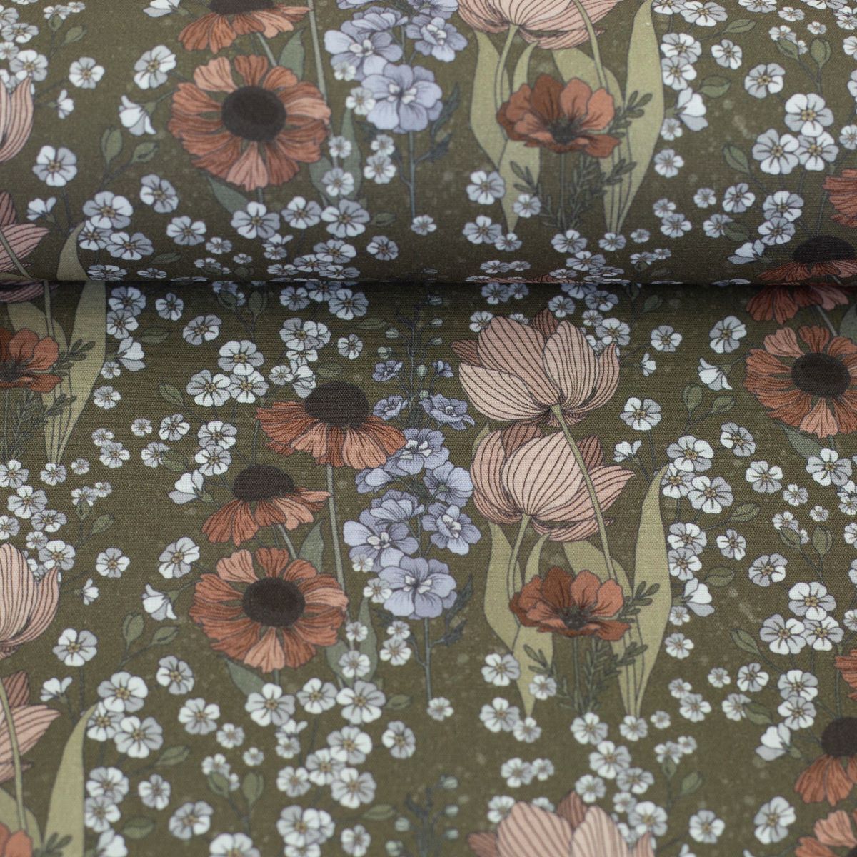 Baumwollwebware Blumen Garden of Dreams grün Swafing