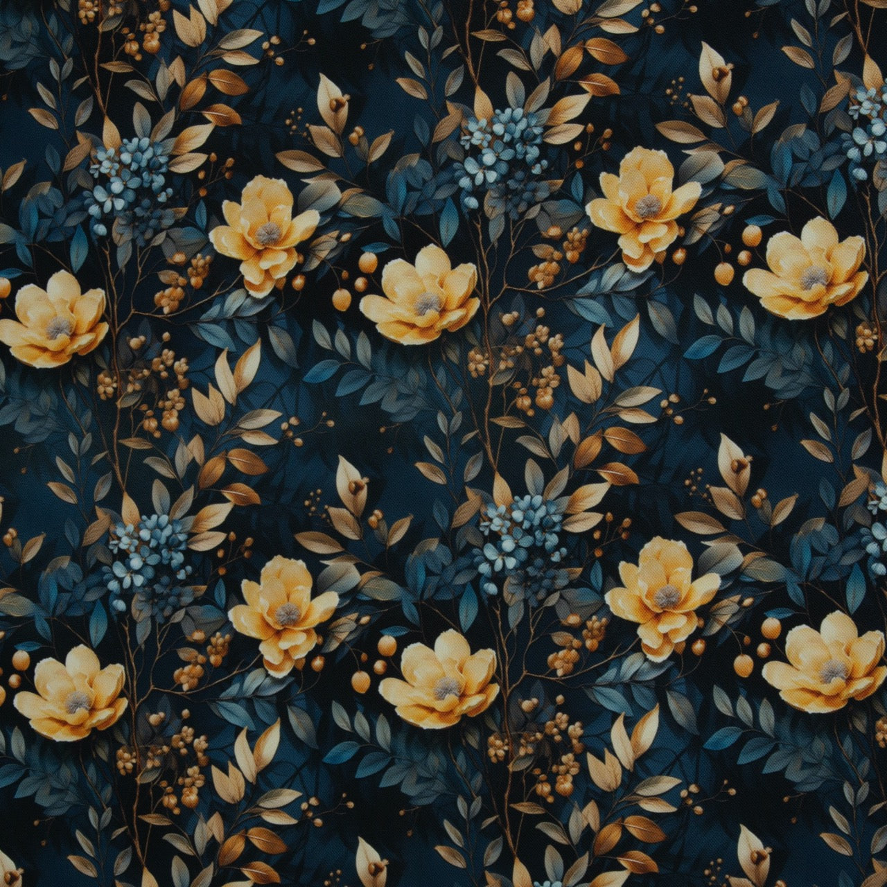 Oxford Stoff Flowing Bloom by Sarah Mariam Swafing - Blüten dunkelblau