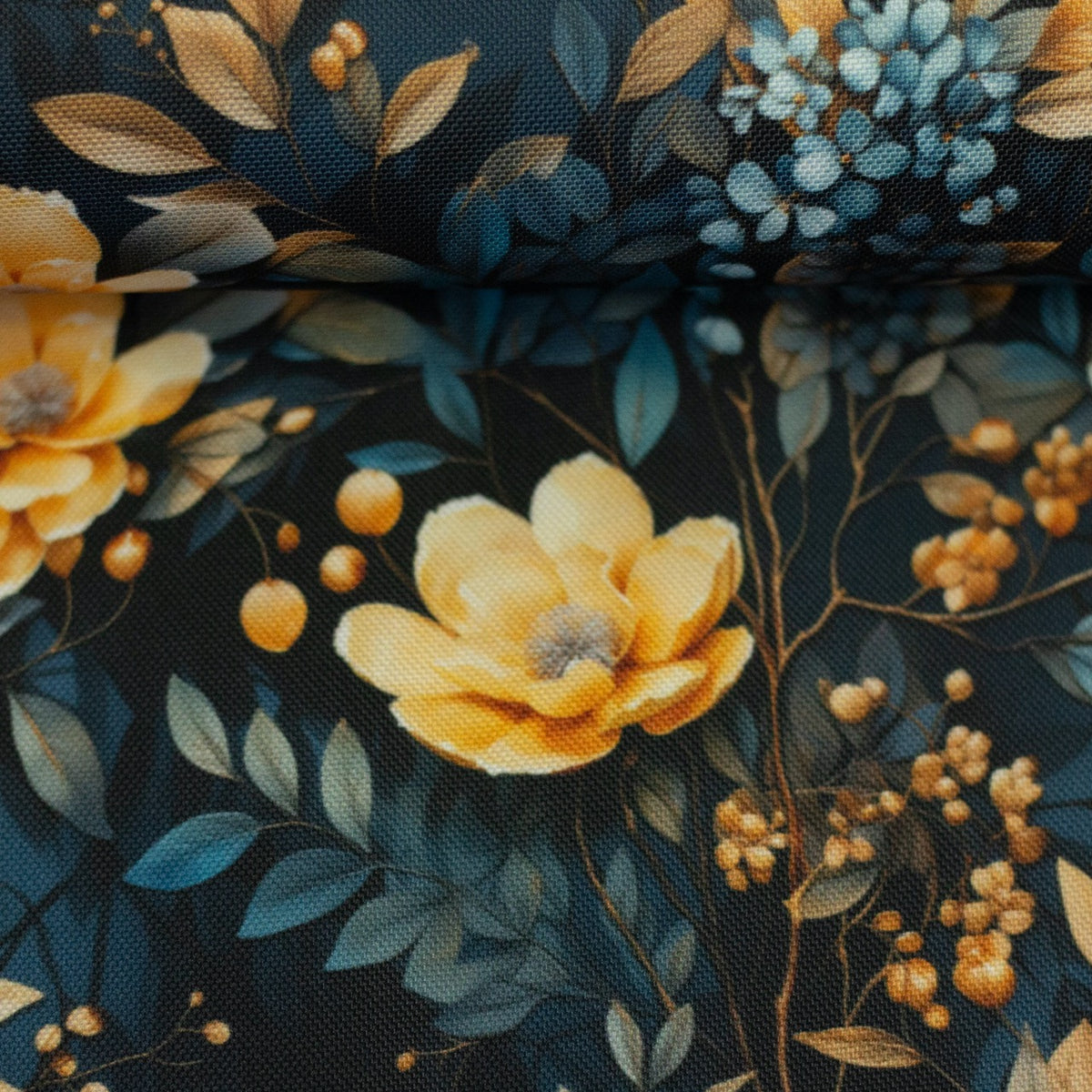Oxford Stoff Flowing Bloom by Sarah Mariam Swafing - Blüten dunkelblau