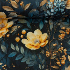 Oxford Stoff Flowing Bloom by Sarah Mariam Swafing - Blüten dunkelblau