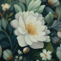Oxford Gewebe Flowing Bloom by Sarah Mariam Blüten dunkelgrün