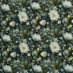 Oxford Gewebe Flowing Bloom by Sarah Mariam Blüten dunkelgrün