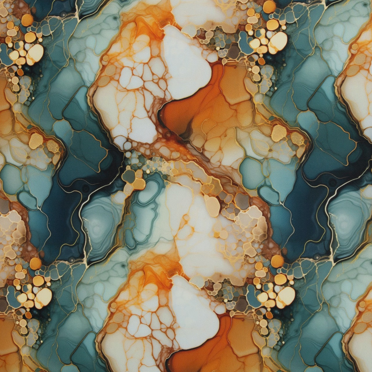 Oxford Stoff Flowing Bloom by Sarah Mariam Swafing - Liquid Marmor petrol