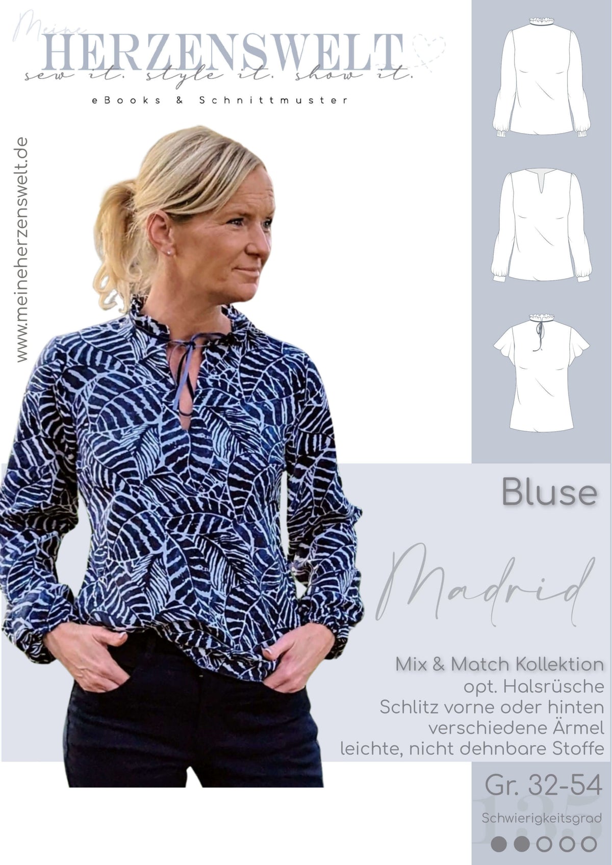 Papierschnittmuster Madrid Bluse meine Herzenswelt