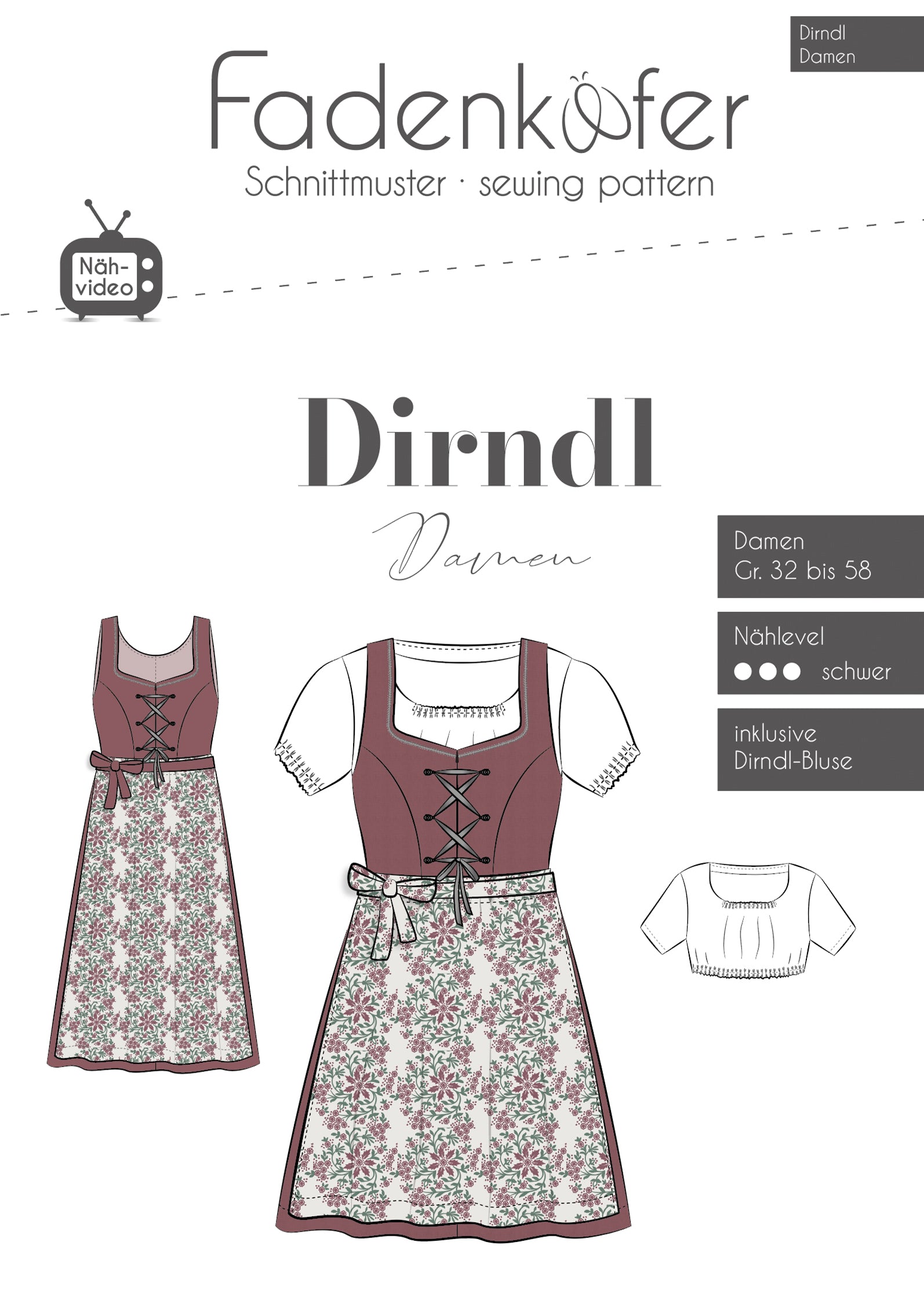 Papierschnittmuster Dirndl Damen Fadenkäfer