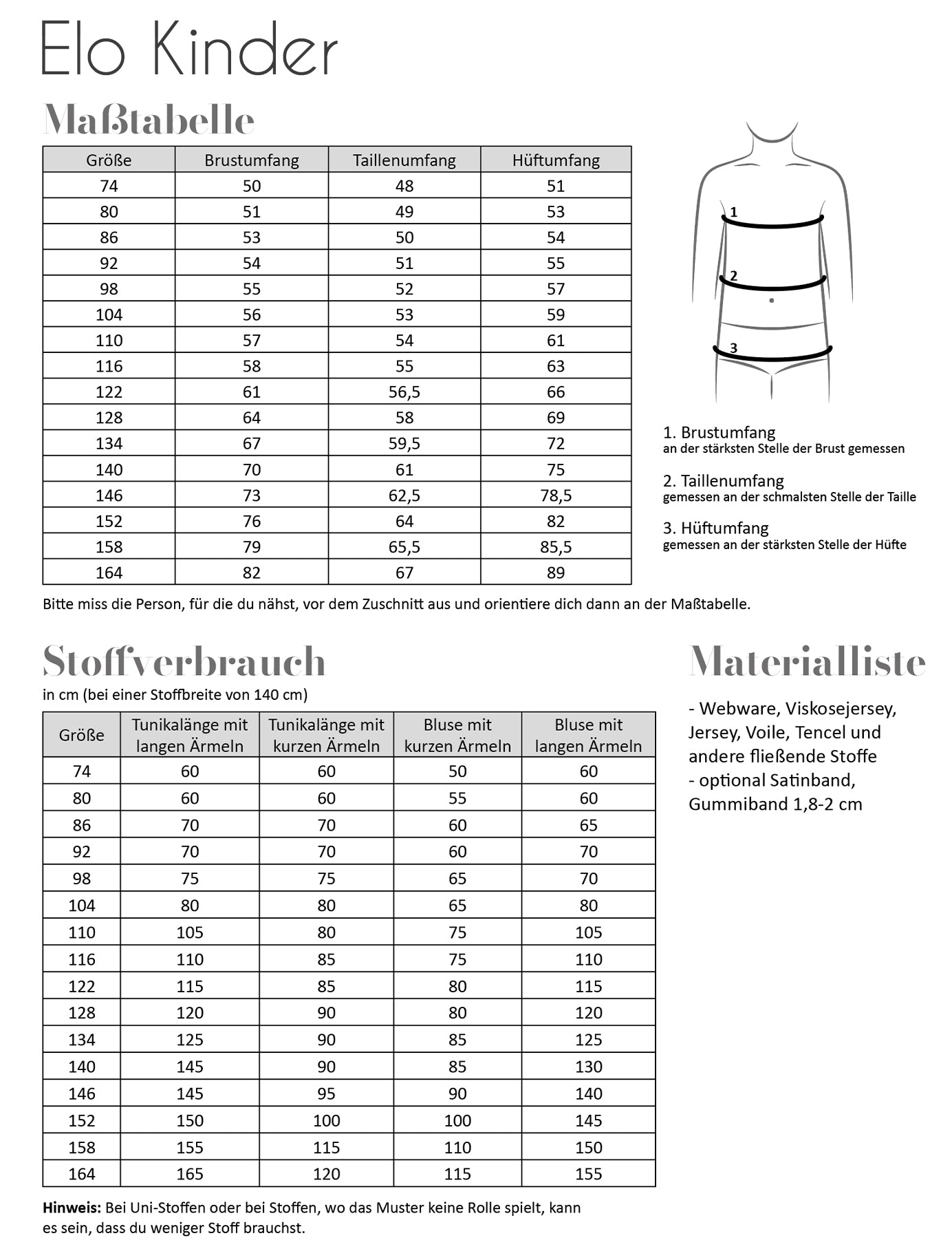 Papierschnittmuster Bluse Elo Kinder Fadenkäfer