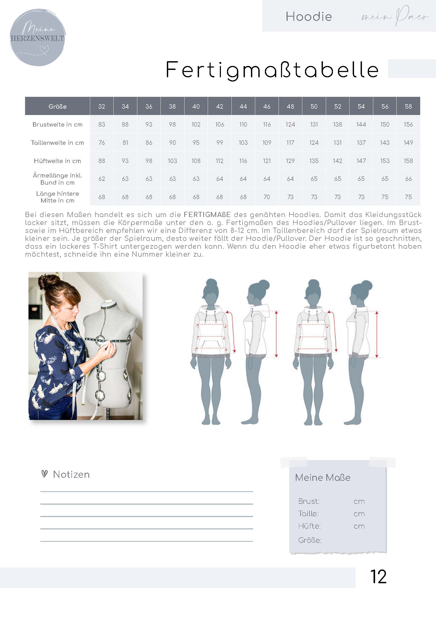 Papierschnittmuster Hoodie Paco meine Herzenswelt Stoffmeisterei