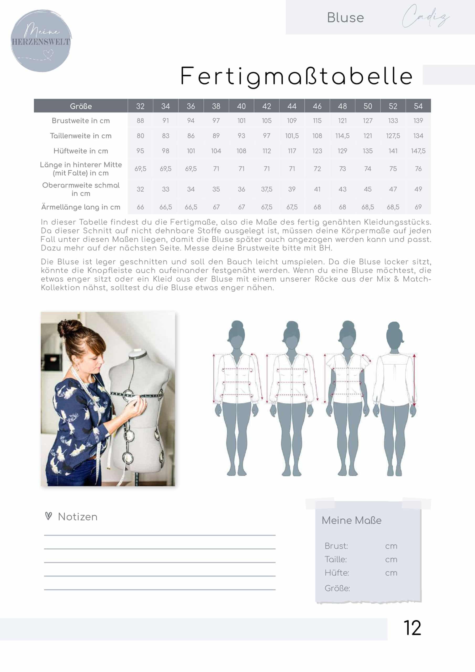 Papierschnittmuster Bluse Cadiz meine Herzenswelt