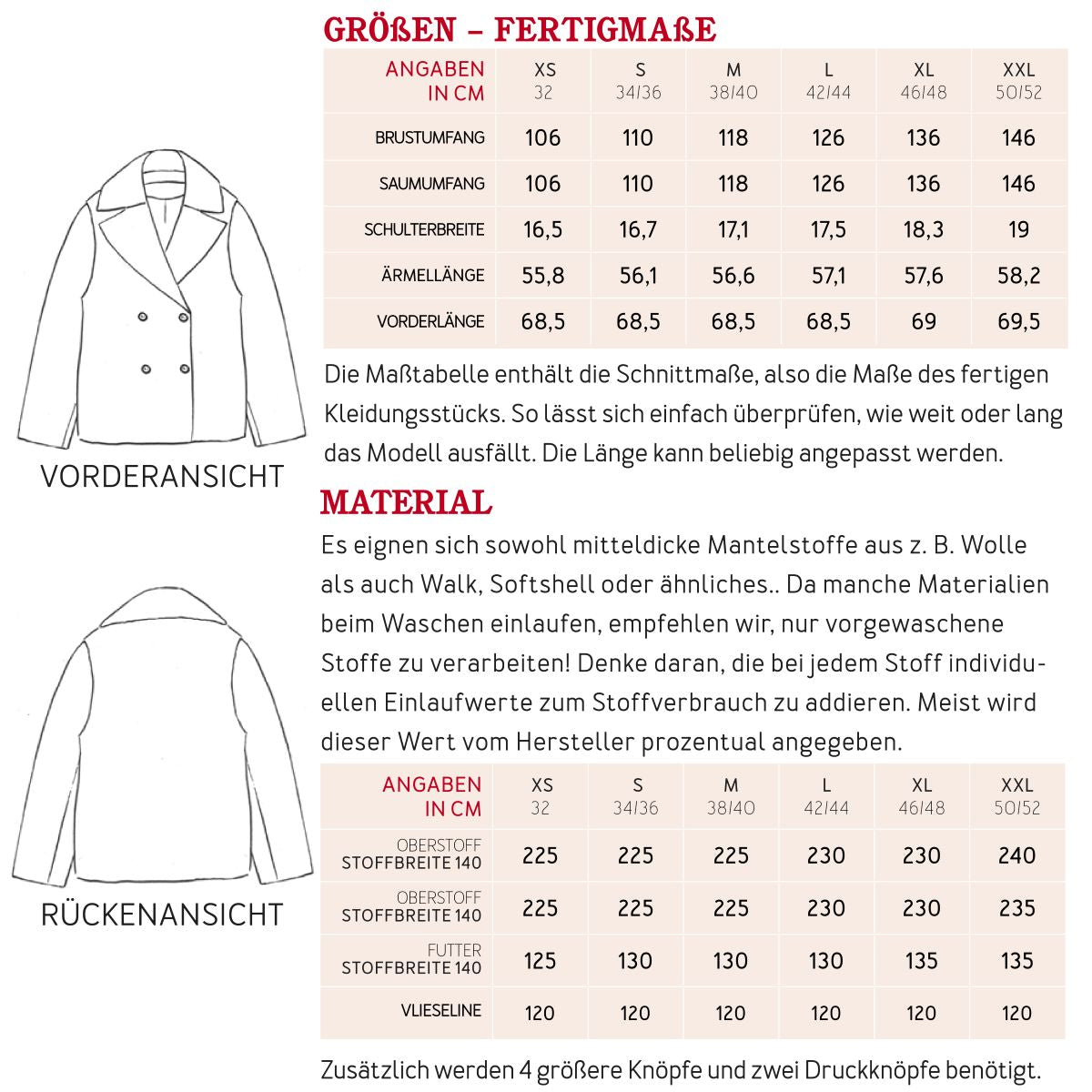 Papierschnittmuster Kurzmantel Frau Laura Studio Schnittreif