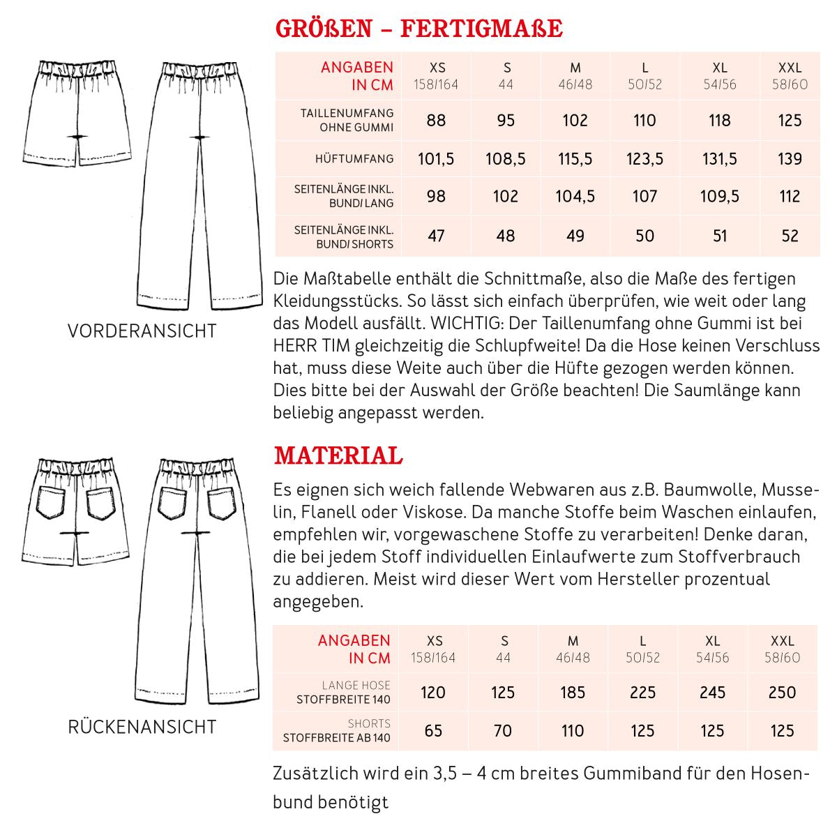 Papierschnittmuster Herr Tim Pyjamahose Männer Studio Schnittreif