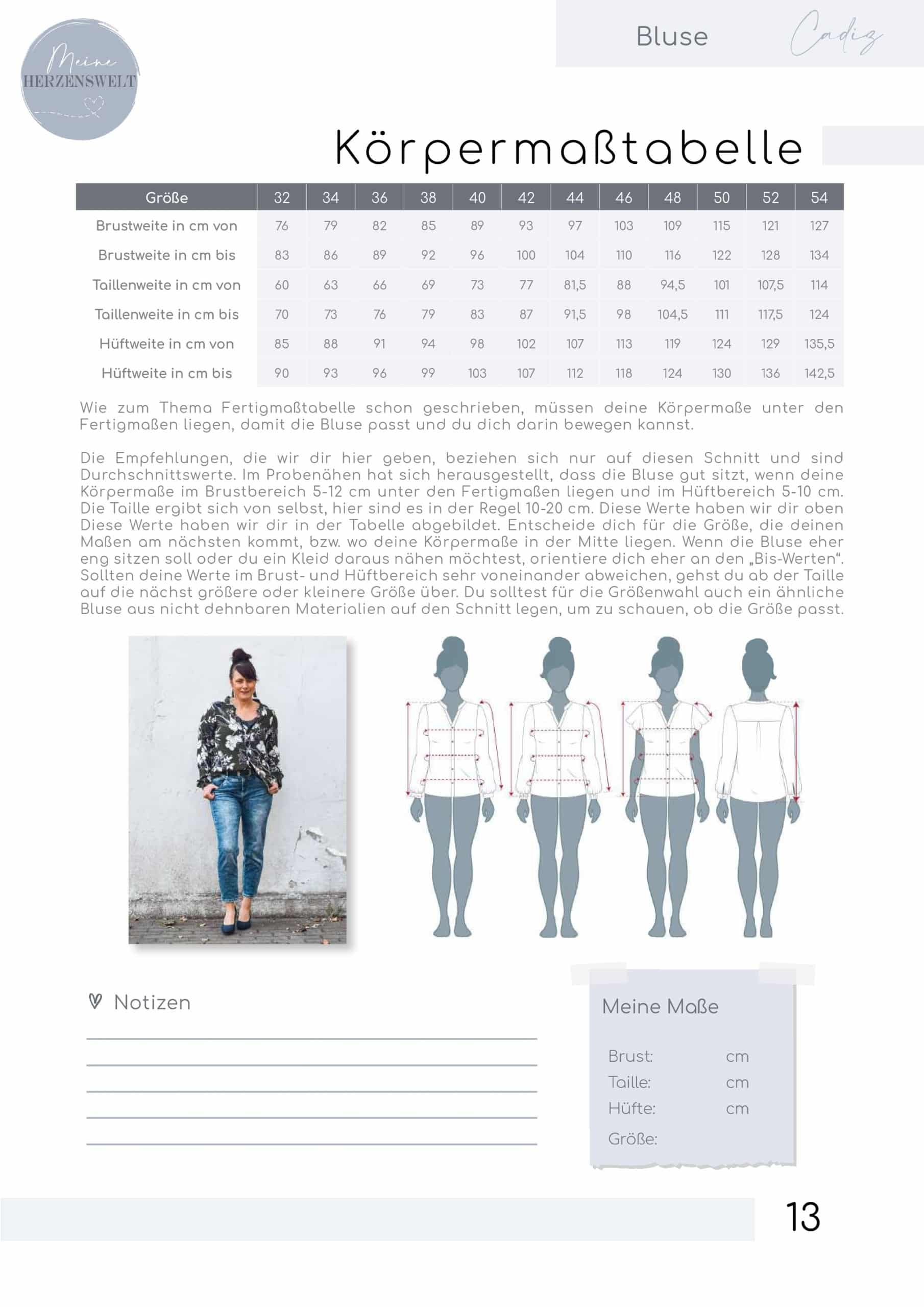 Papierschnittmuster Bluse Cadiz meine Herzenswelt
