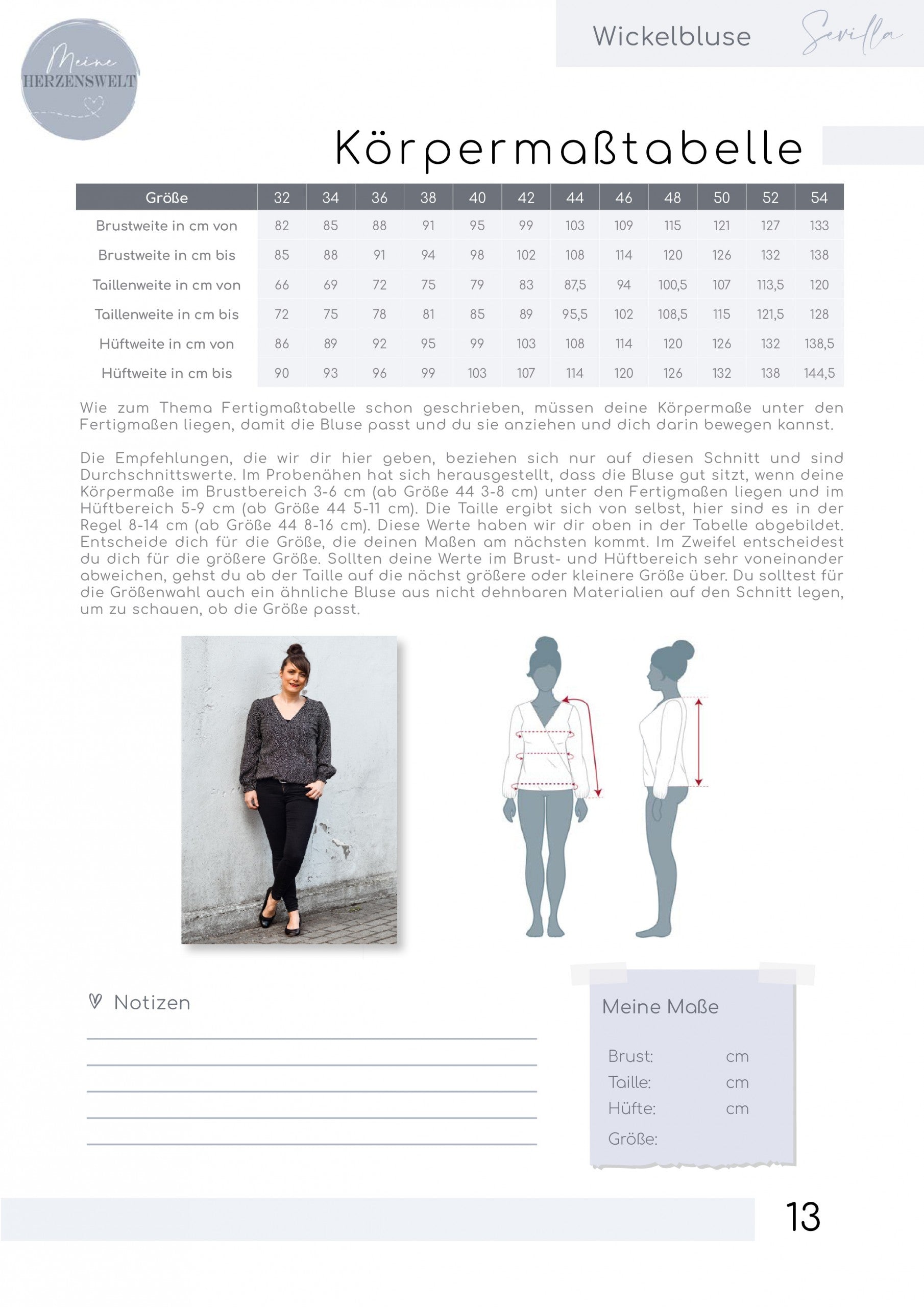 Papierschnittmuster Wickelbluse Sevilla meine Herzenswelt
