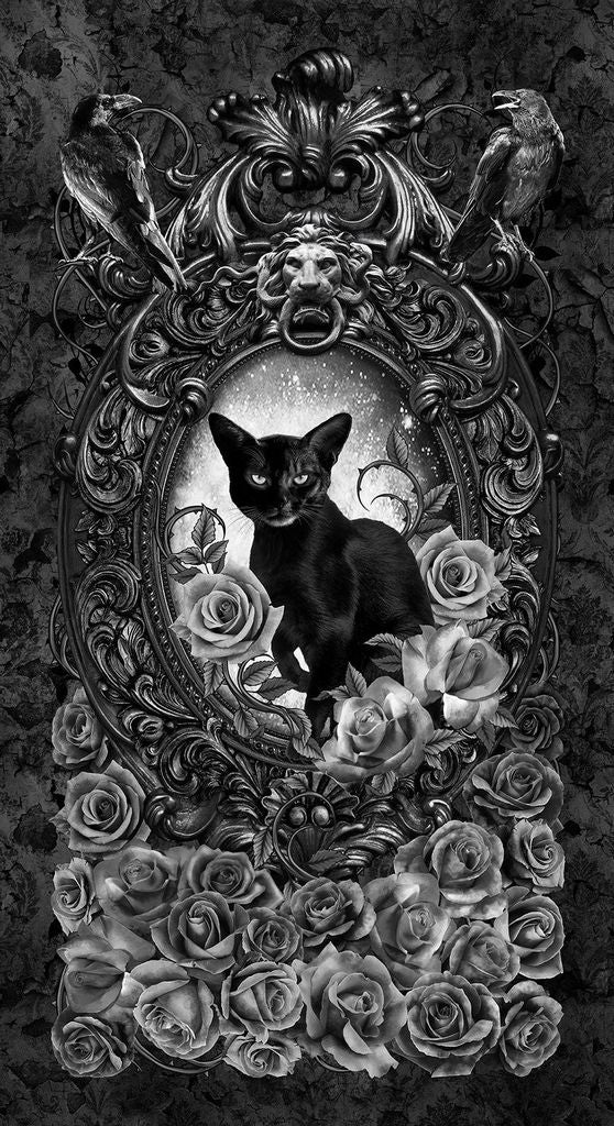 Timeless Treasures Wicked Cat Floral Portrait Black