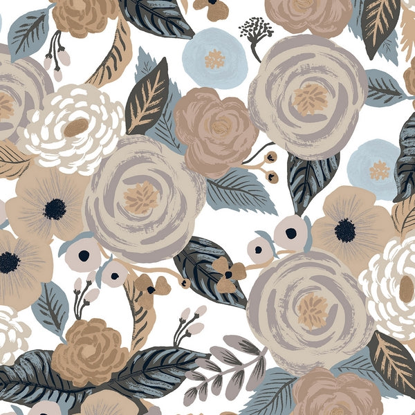 Cotton and Steel - Canvas Garden Party -Juliet Rose - Natural blue- Rifle Paper co.