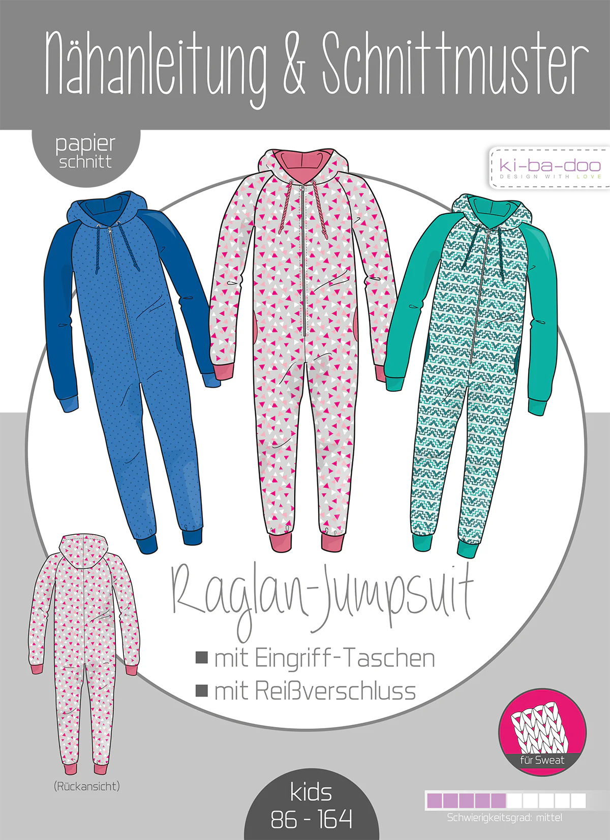 Papierschnittmuster raglan Jumpsuit Kids Kibadoo