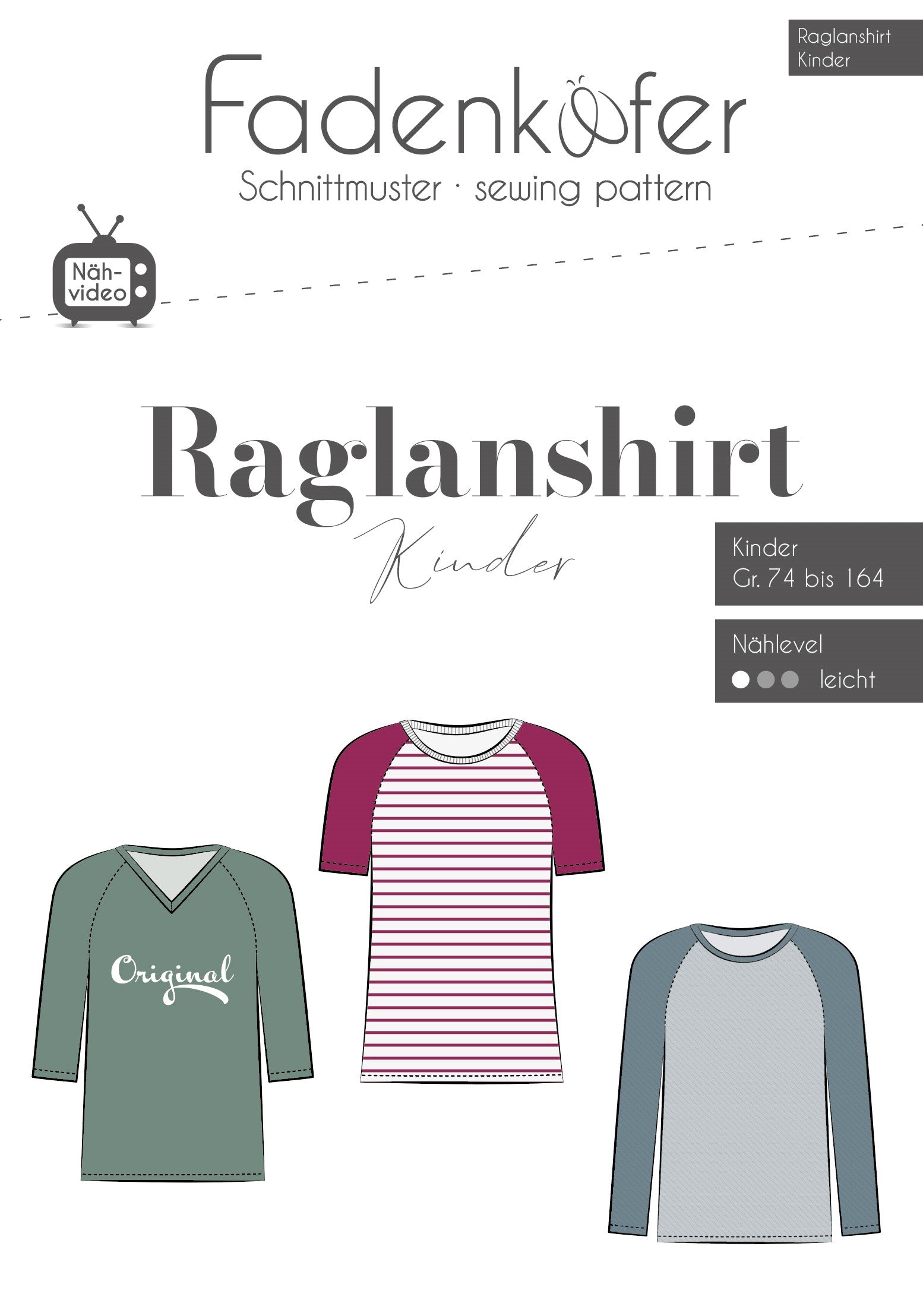 Papierschnittmuster Kinder Raglanshirt Fadenkäfer
