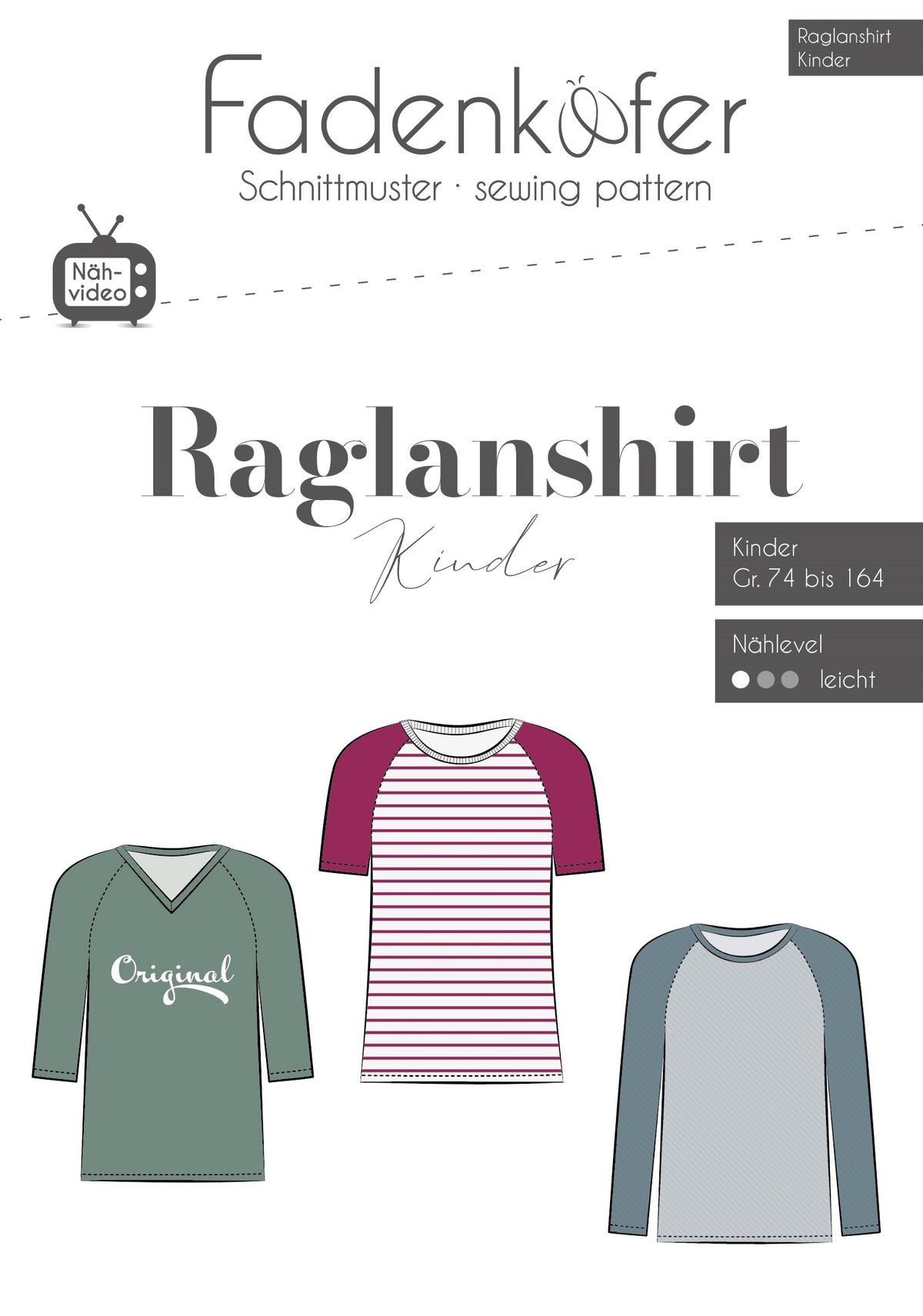 Papierschnittmuster Kinder Raglanshirt Fadenkäfer