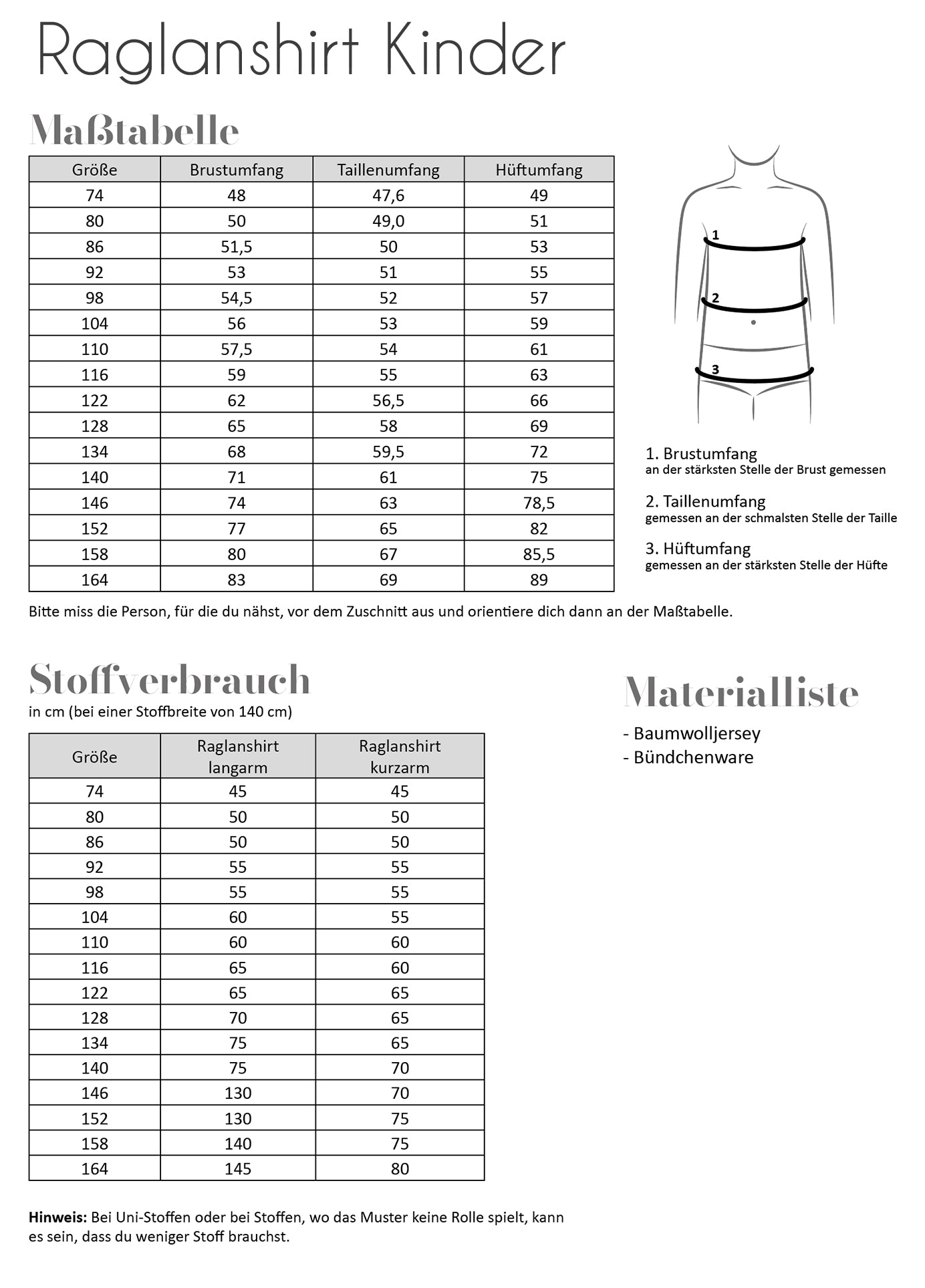Papierschnittmuster Kinder Raglanshirt Fadenkäfer