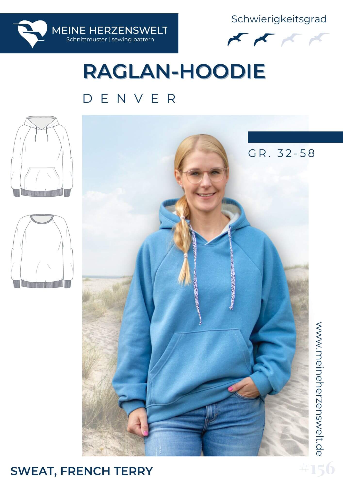 Papierschnittmuster Raglan Hoodie Denver meine Herzenswelt Damen