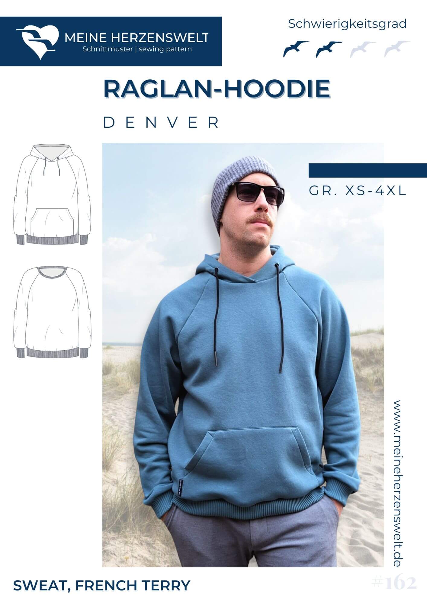Papierschnittmuster Raglan Hoodie Herren Denver meine Herzenswelt