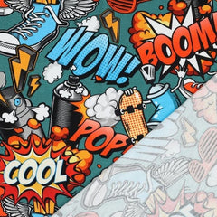 Jersey Stoff Kinder Comic Grafitti Stoffmeisterei
