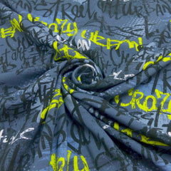 Jersey Stoff Meterware Grafitti grau schwarz Lime