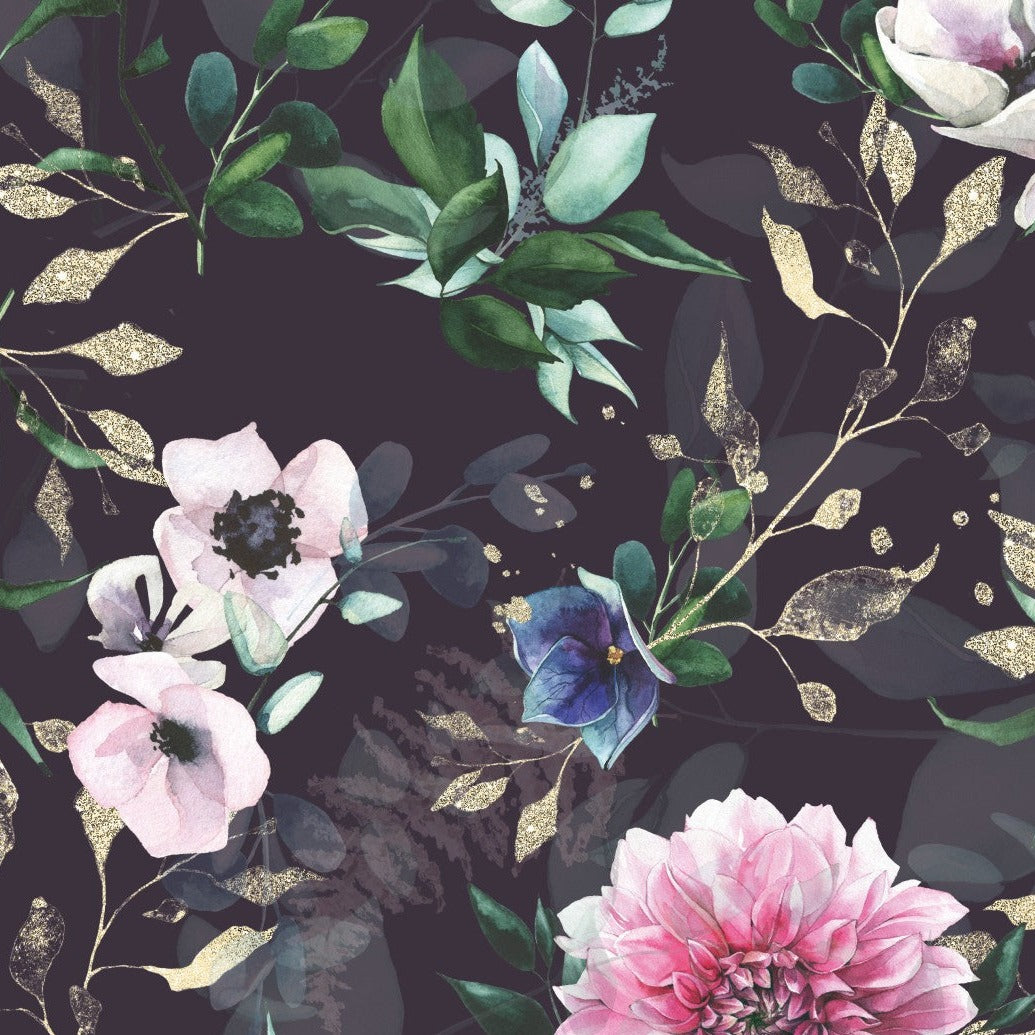 Baumwolljersey dunkelblau mit Blumen