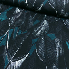 French Terry Leaves Blätter petrol