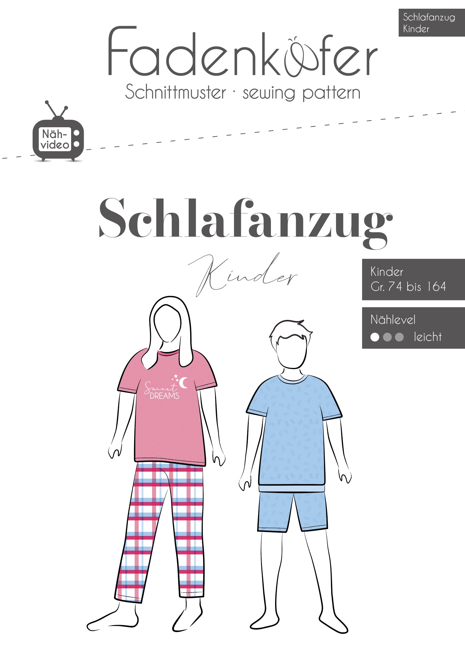 Papierschnittmuster Schlafanzug Kinder Fadenkäfer