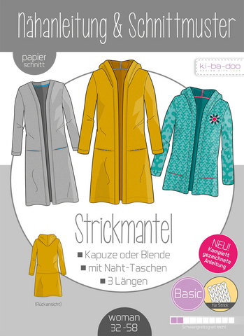 Basic Strickmantel Damen 32 - 58 Ki - ba - doo Papierschnittmuster - Stoffmeisterei