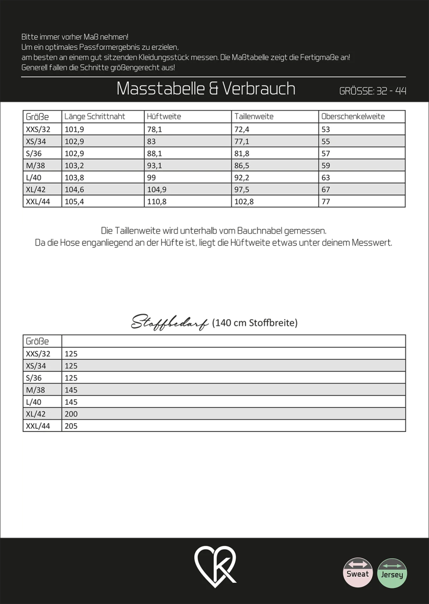 Basic Sweathose Damen 32 - 44 Ki - ba - doo Papierschnittmuster - Stoffmeisterei