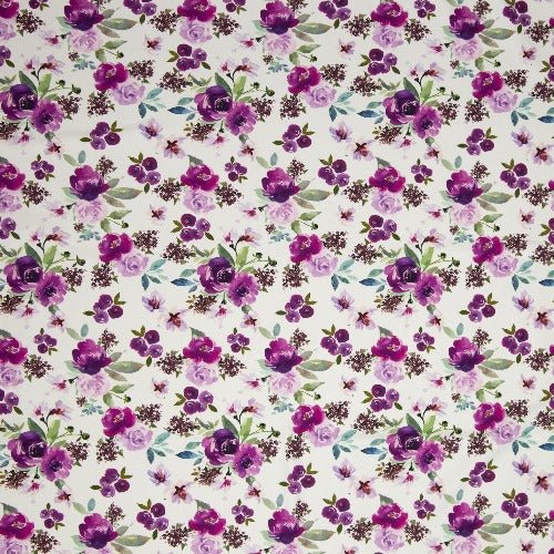 Baumwolljersey lila Blüten - Aron Swafing - Stoffmeisterei