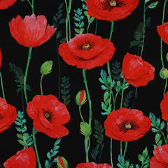 Baumwollpopeline fein Mohnblumen schwarz - Stoffmeisterei