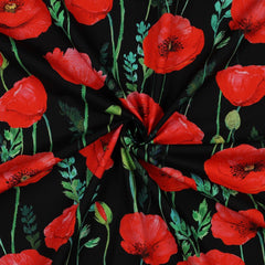 Baumwollpopeline fein Mohnblumen schwarz - Stoffmeisterei