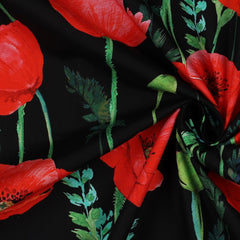 Baumwollpopeline fein Mohnblumen schwarz - Stoffmeisterei