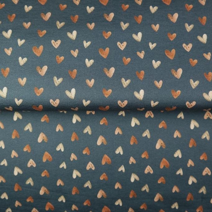 Baumwollwebware - kleine Herzen jeansblau - Stoffmeisterei