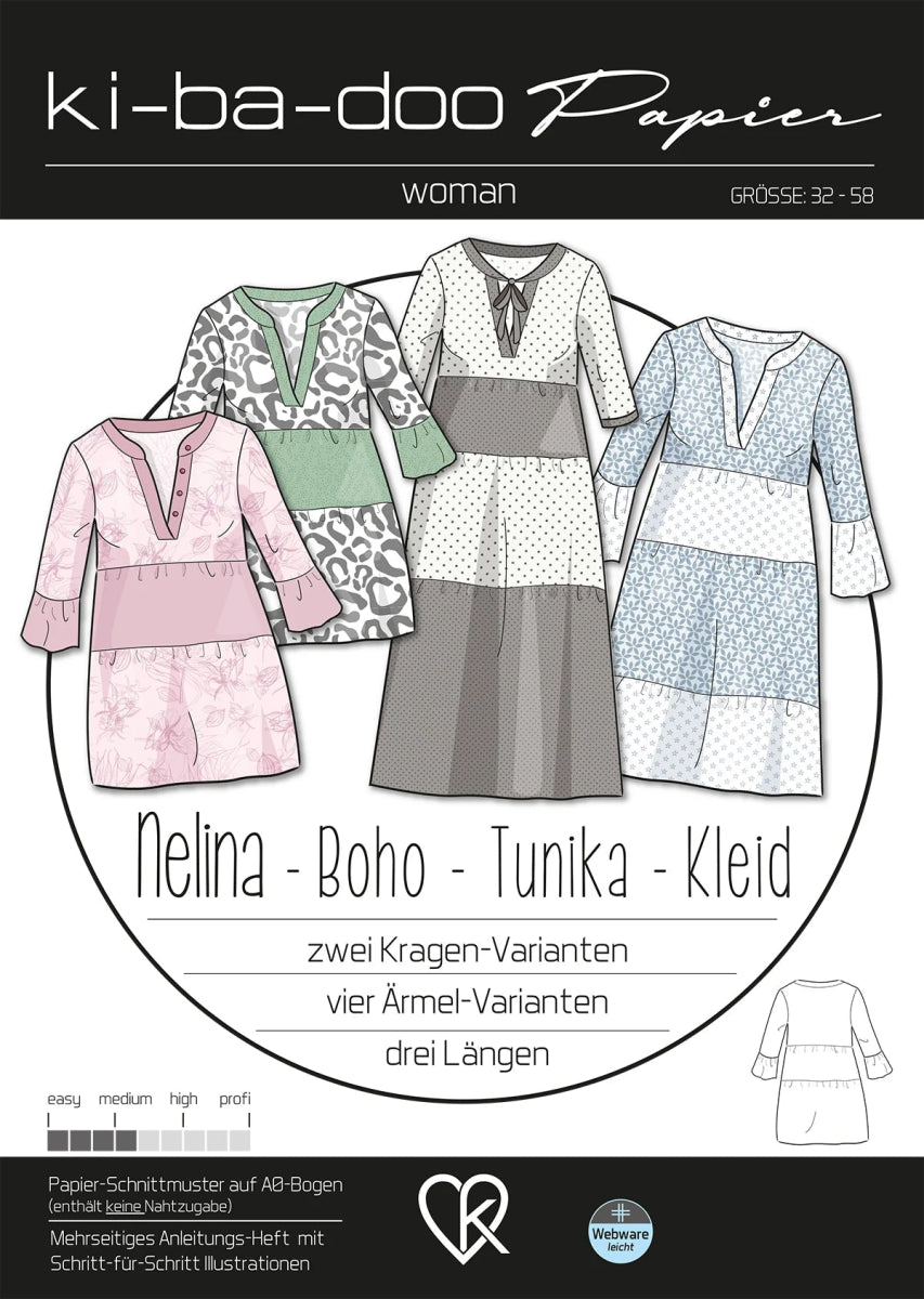 Boho Tunika Kleid Nelina Damen 32 - 58 Ki - ba - doo Papierschnittmuster - Stoffmeisterei